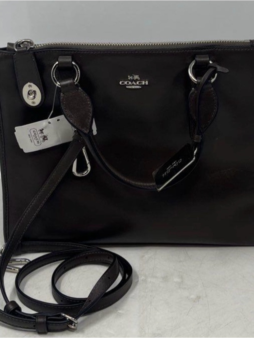 Coach Dark Brown Leather Satchel with Shoulder and Crossbody Strap